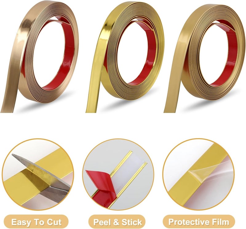 Soengsau Glossy Gold Finish Molding Trim, 196.8" L x 0.8" W Peel and Stick Decoration Strip for Ceiling, Wall, Tile Edge, Furniture Cabinet, Mirror - Image 3